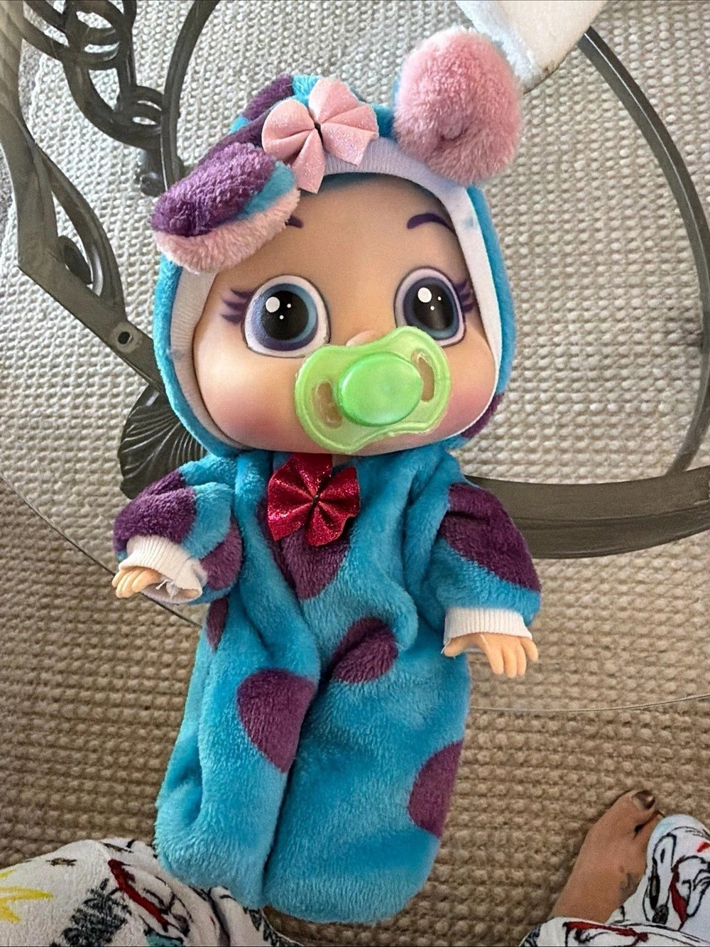 Cry Babies  Toys Baby Doll 11”  Straight Blue Hair Blue/Purple Eyes w/ Pacifier